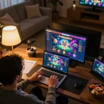 TWIN68 player engaging with exciting games online in a cozy home setup, highlighting a strategic gambling environment.