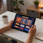 Engaging gameplay on LUCKY88 casino app, with strategy notes on a stylish desk.