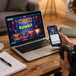 Engaging online gambling experience on kuwin1 app with laptop and smartphone.