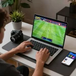 KQBD online gaming setup showing live results on laptop with engaging home environment