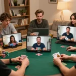 Players strategizing during an online poker game on VU88, highlighting camaraderie and competition.
