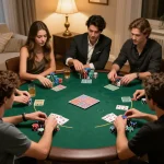 Friends playing poker at home, enjoying a night of strategic gameplay with sunwin-themed stakes.