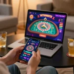 llwin user enjoying live casino gameplay on smartphone with strategic focus.