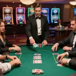 Players engaging in an exciting poker game at five88cd casino, chips and cards in action