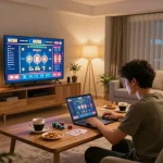 SC88 online gambling in a cozy home setting with a player engaged on their laptop.
