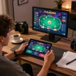 Engaging with the O8 casino app for an exciting online poker game session.