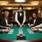 Ax88 exemplifies strategic gameplay at a high-stakes blackjack table in a luxury casino.