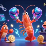 Engage in thrilling gambling adventures with rr88pro featuring vibrant shrimp characters and glowing crypto elements.