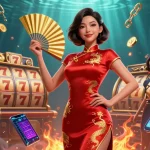 Experience thrilling gameplay at sun win with vibrant slot reels and golden coins floating around.