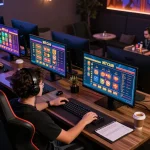 Engaging gameplay on Hit club platform displayed on multiple screens in a modern gaming setup