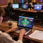 Gambling enthusiast engaging with the u888 online casino platform, enjoying a vibrant gameplay experience.