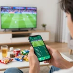 LU88 betting app displayed on smartphone while watching live sports match