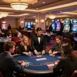 SX88 casino atmosphere with players enjoying poker games at upscale tables, vibrant gaming experience