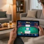 Player engaging with poker gameplay on 88vin in a cozy home setting, emphasizing strategic betting