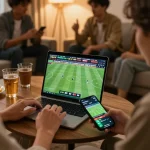 Engaging scene of online sports betting highlighting Kết quả bóng đá during live match viewing.