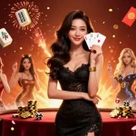 Win big with go88z at a luxury casino featuring a graceful dealer and vibrant game elements.