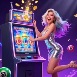 Spin and win exciting prizes with ทดลองเล่นสล็อต, vibrant lottery elements, and a celebratory atmosphere in a rich casino setting.