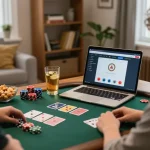 Engaging in online poker with SC88 game interface on a laptop at a cozy home setup