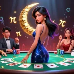 Playing poker with hitclub-it, an elegant Asian woman captivates in a cosmic gown