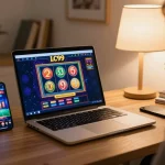 Engaging online gaming session on LC99 platform with vibrant slot graphics and smartphone