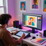 Creating AI-generated images in a vibrant digital art studio with juicy ai technology.