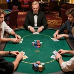 The dynamic poker scene showcasing thương hiệu jun88 in a luxury casino, emphasizing high-stakes gameplay.