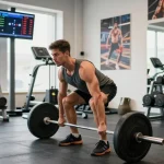 Prime Pharma Steroiden showcased in an energetic gym scene with a bodybuilder performing deadlifts, highlighting fitness goals and equipment.