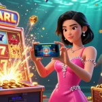 Nohus showcases a vibrant casino scene with a stunning Asian woman, slot machine jackpots, and immersive game elements.