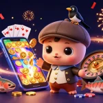 Menangkan jackpot menarik dengan aplikasi SR777 dalam ilustrasi bertema kasino yang cerah