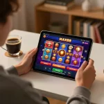 Player engaging with the MAX88 app in a cozy home environment for online casino gaming.