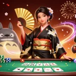 Experience vibrant gaming excitement with 9BET's colorful casino scene featuring poker elements and festive celebration.