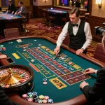 Experience game bài 98win at a lively roulette table with players actively placing bets in a vibrant casino.