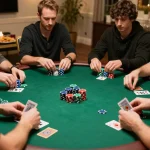 Hitclub players engaged in a high-stakes poker game at home, showcasing strategy and fun.