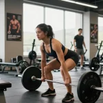 Fitness enthusiast showcasing Prime Pharma Steroiden during intense weightlifting session in a vibrant gym.