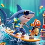Engage with OK9's thrilling casino adventure featuring dynamic 3D characters celebrating virtual slot wins.