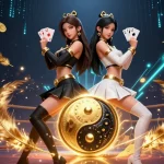 Experience thrilling gameplay at red88 with stunning Asian women showcasing powerful casino elements and golden tokens.