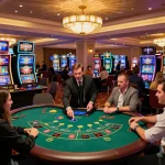 Engaging scene of HITCLUB gaming table with players enjoying blackjack in an upscale casino.