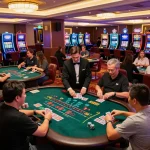 House of excitement at nhà cái mm88, players engaged in thrilling blackjack gameplay amidst vibrant casino atmosphere.