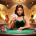 Join the exciting world of OXBET as a stunning dealer showcases her poker hand amid dazzling riches.