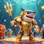 Engage in thrilling gameplay at Au88 DM with a powerful tiger shark champion in a vibrant underwater colosseum.
