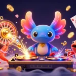 Experience the excitement of tai xiu online with vibrant, dynamic gaming characters and flying coins in this 3D illustration.