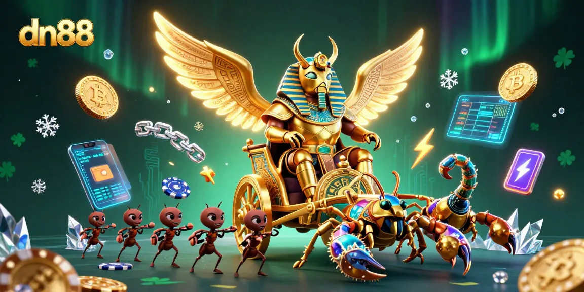 Win big with dn88 at an exciting casino featuring gold scarabs and crypto elements.