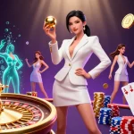 Spin the golden roulette ball at SC88 as stunning casino elements surround an elegant dealer.