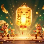 Engage with Sky88's vibrant online casino atmosphere, featuring a mystical lantern spirit and golden companions.