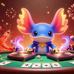 Experience fun79's thrilling atmosphere with a vibrant 3D casino scene featuring energetic characters and poker elements.