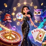 Engage with the vibrant tỷ lệ kèo scene featuring a stunning woman and mystical owl against a dynamic gambling backdrop.