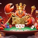 Experience thrilling gameplay at qq8888 with a golden crab emperor leading a vibrant poker scene.