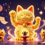 Go8 brings luck with a vibrant lucky cat and colorful casino elements in a dynamic illustration.