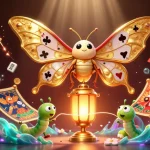 Experience luck8 with a vibrant casino scene showcasing a majestic moth and golden gaming elements.