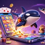 Experience the thrill of qs88 with winning otters, an orca, and a stingray in a vibrant casino scene.